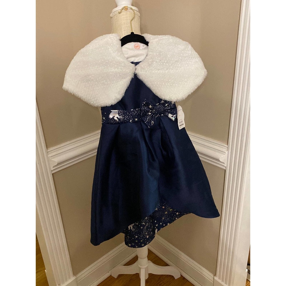 Wonder Nation Girls Holiday Christmas Dress with Faux Fur Capelet Size 5